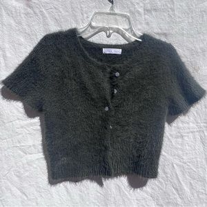 Green cropped cardigan